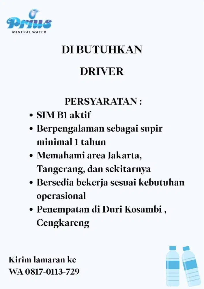 Lowongan Kerja Driver Cengkareng dst
