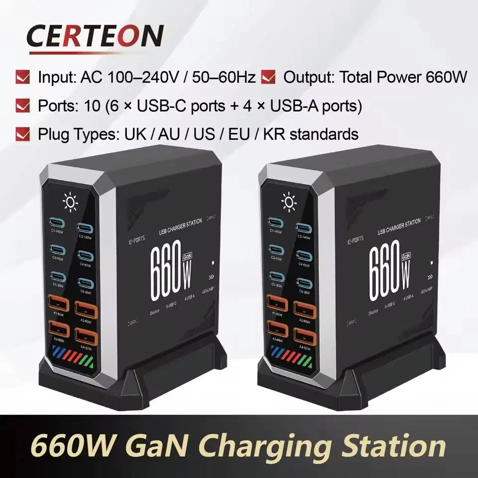 660W USB Charger Station 10-Port Multi Port Charger USB-C & USB-A