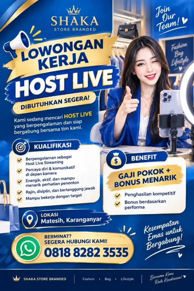 Di butuhkan segera Host Live