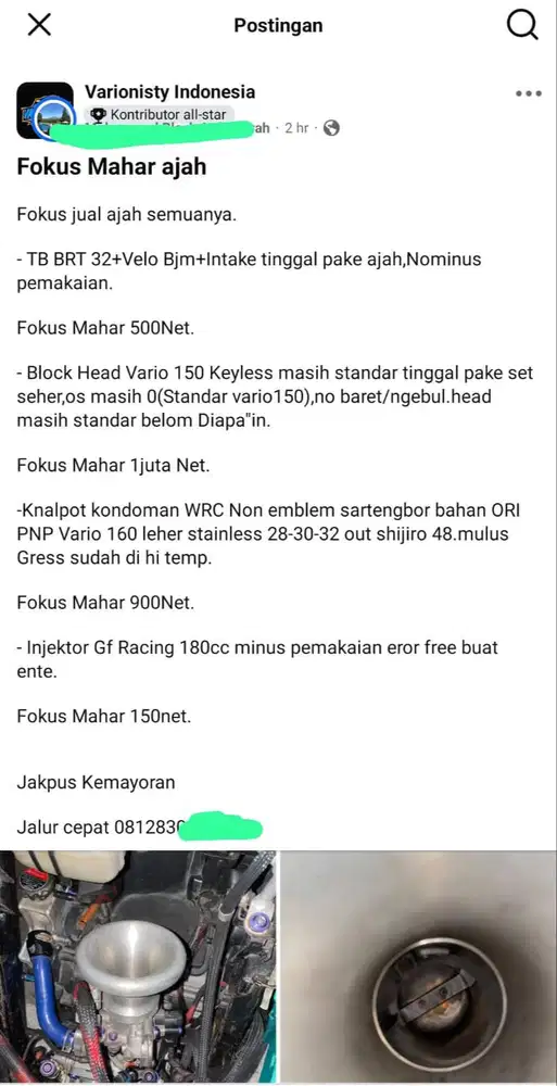 Fokus Mahar TB, Block Head, Knalpot, Injektor