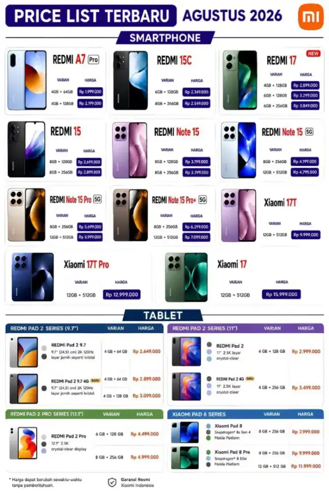 Ready all type handphone and tab dari xiomi guys