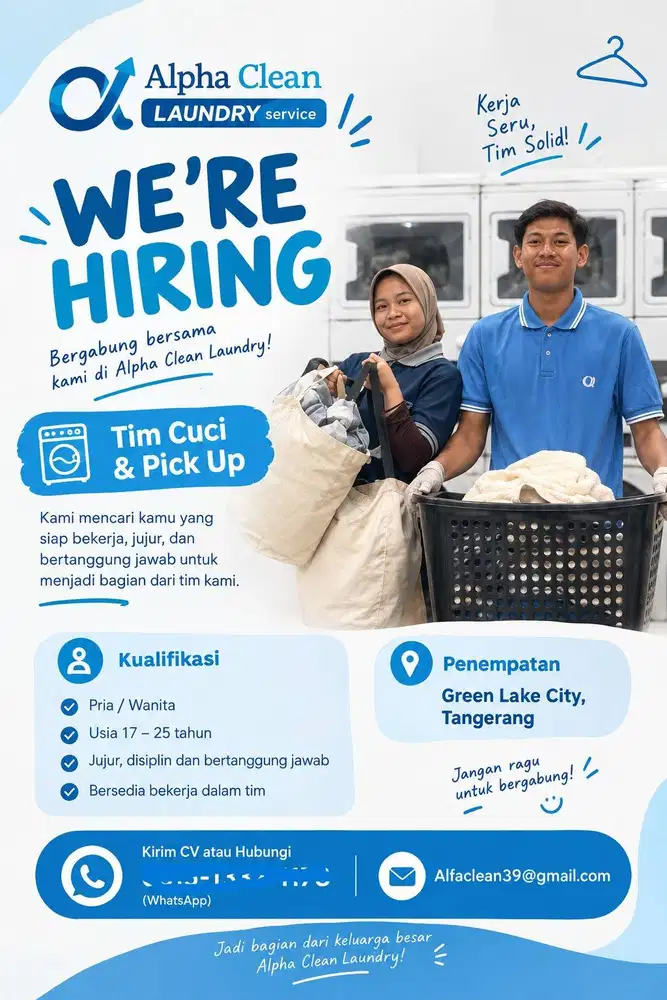 WE'RE HIRING – TIM ALPHA CLEAN LAUNDRY