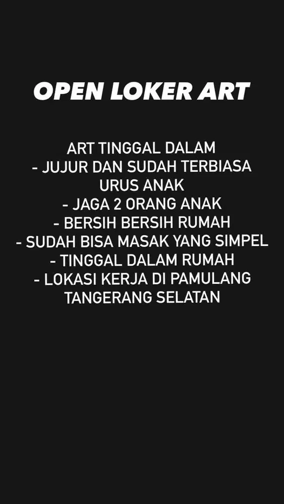 Loker ART tinggal dalam