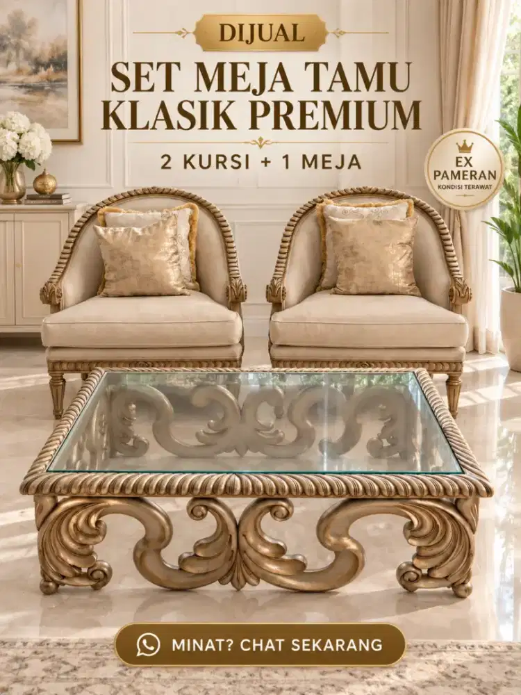 Set Meja Tamu Klasik Mahogany EX PAMERAN 2 Kursi + Meja