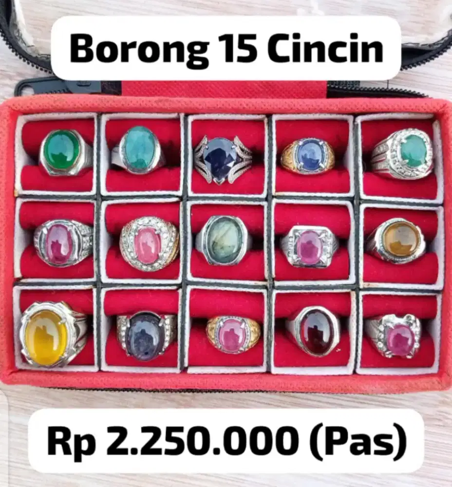Paket Murah 15 Cincin Batu Permata Natural Asli Campur