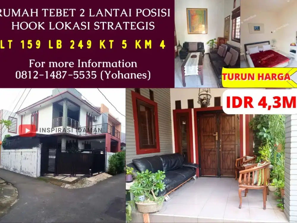 Rumah Hook Tebet LT 159 m² Dekat Stasiun Bisa Jadi Kost