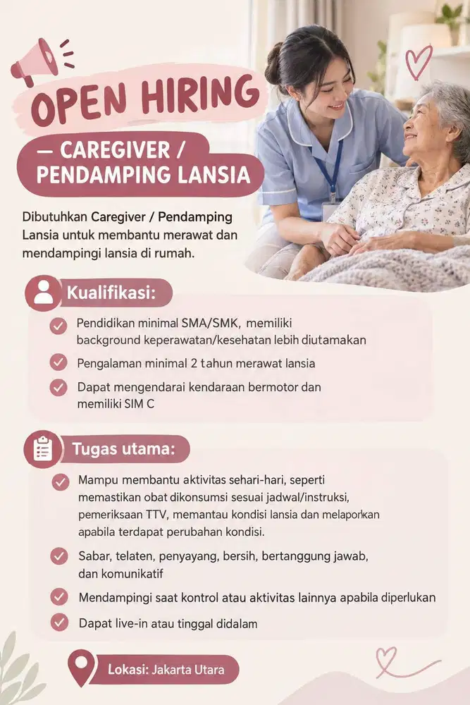 LOWONGAN KERJA CAREGIVER / PENDAMPING LANSIA