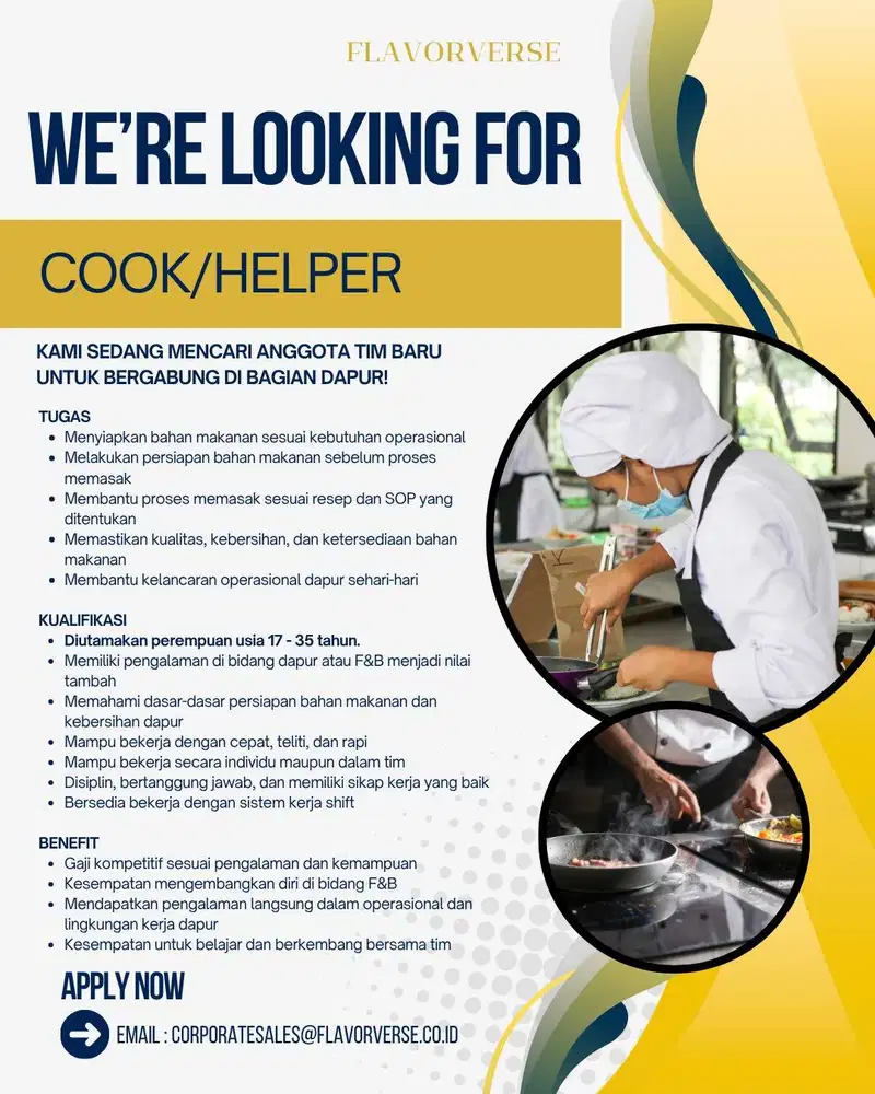 Lowongan Kerja Cook / Helper Dapur - Flavorverse