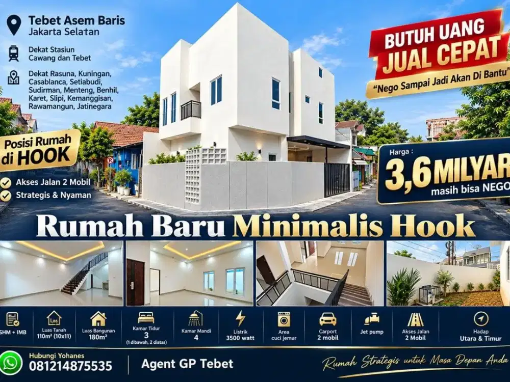 Rumah Minimalis Hook Tebet Asem Baris LT 110 M² Akses 2 Mobil