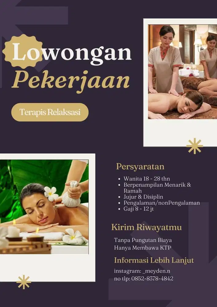 Lowongan Kerja Terapis Releksasi Non Plus Plus Khusus Wanita