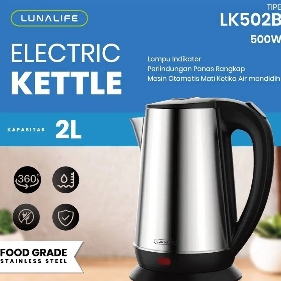 teko listrik luna life 2 liter baru