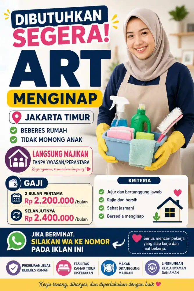 Dibutuhkan ART menginap