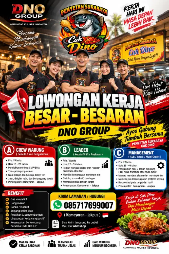 Loker untuk crew,leader & management