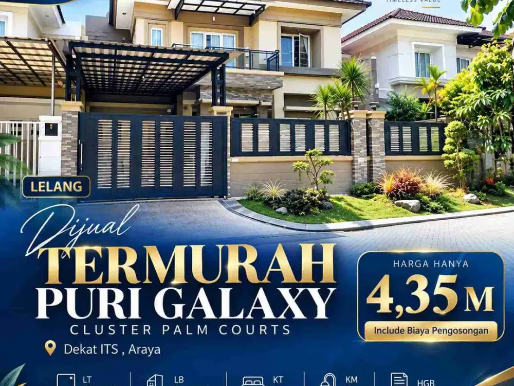 Dijual Termurah Lelang Rumah Mewah di Puri Galaxy cluster Palm Courts