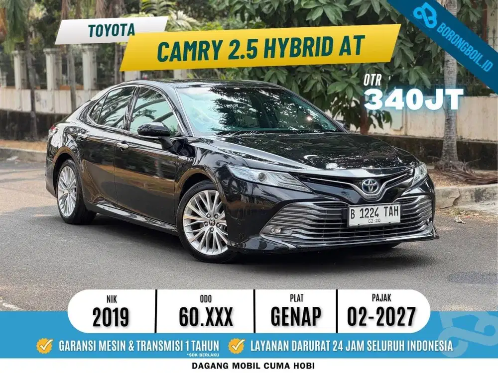 NEW CAMRY V HYBRID 2.5 AT 2019 HITAM LOW KM TERMURAH PAJAK PANJANG