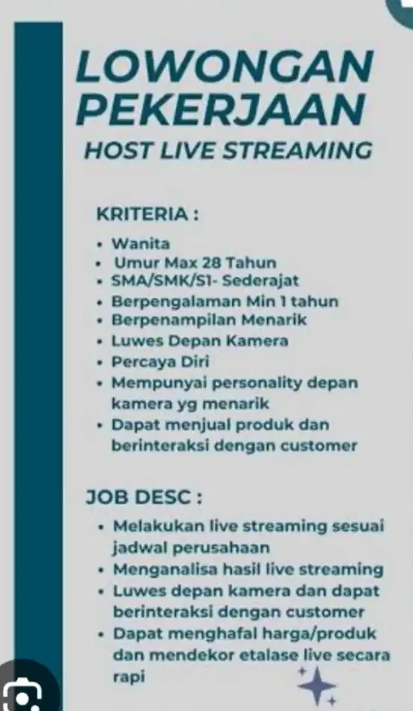 Dibutuhkan host live streamer