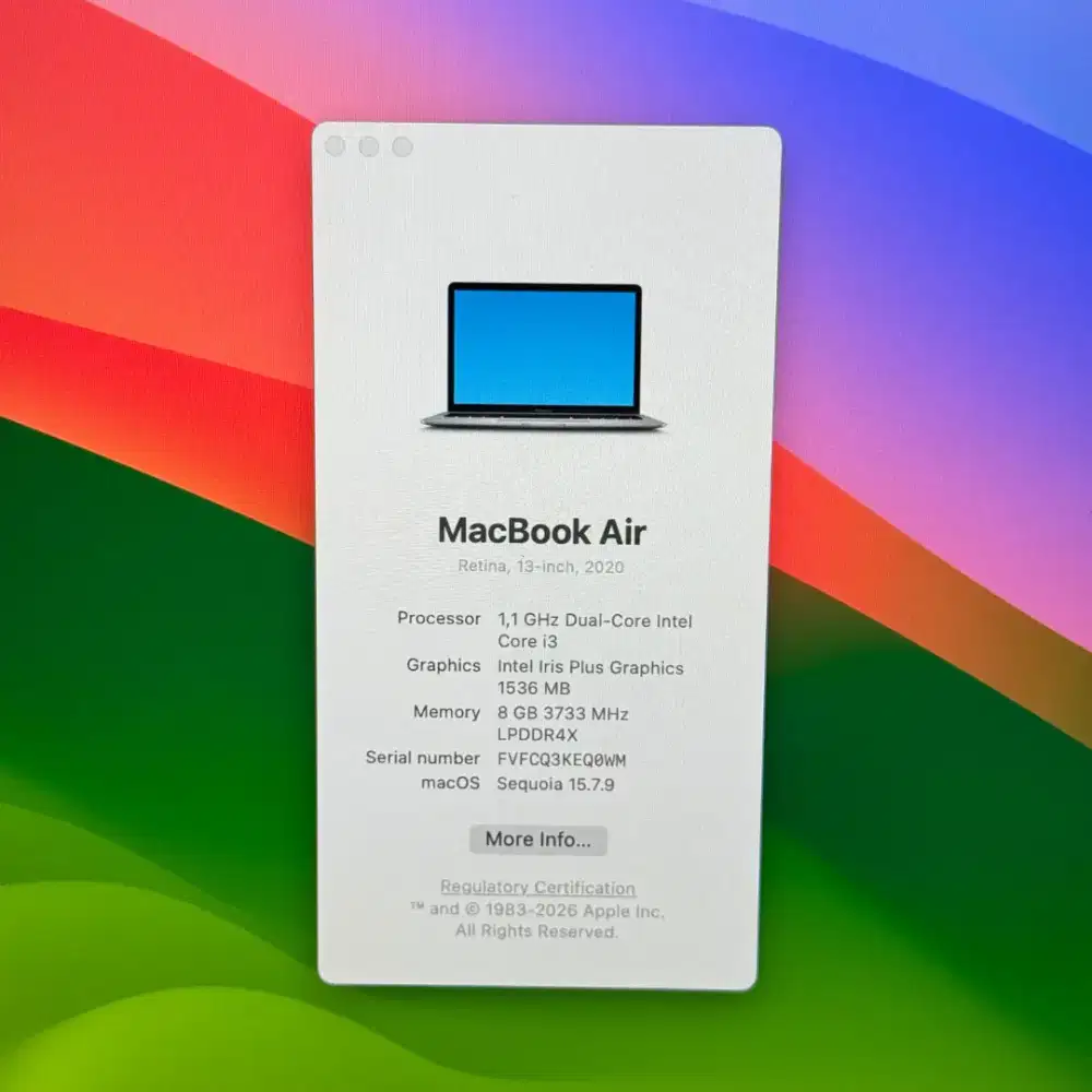 Macbook Air 2020 Layar 13 inch Ram 8 Ssd 128 Layar 13 inch Space Grey