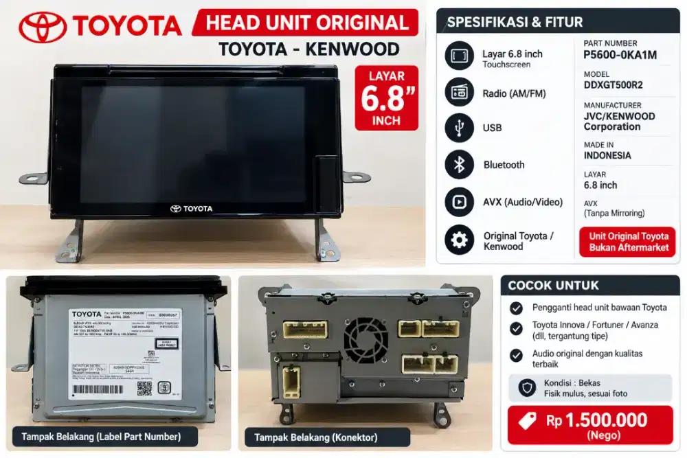 Toyota Head unit Original 7inch, Kenwood, P5600-0KA1M, DDXGT500R2
