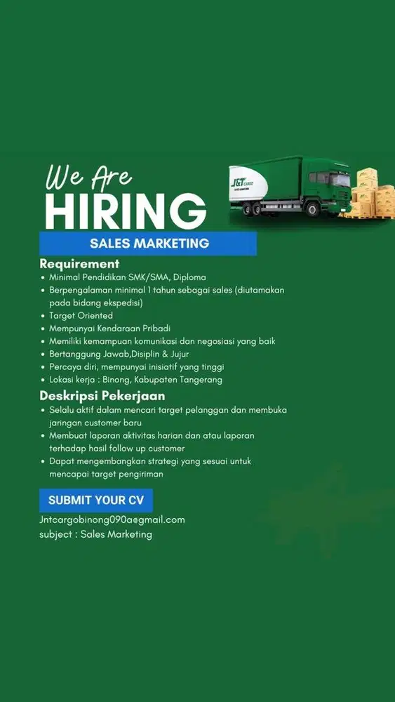 Lowongan Pekerjaan Sales Marketing J&T Cargo