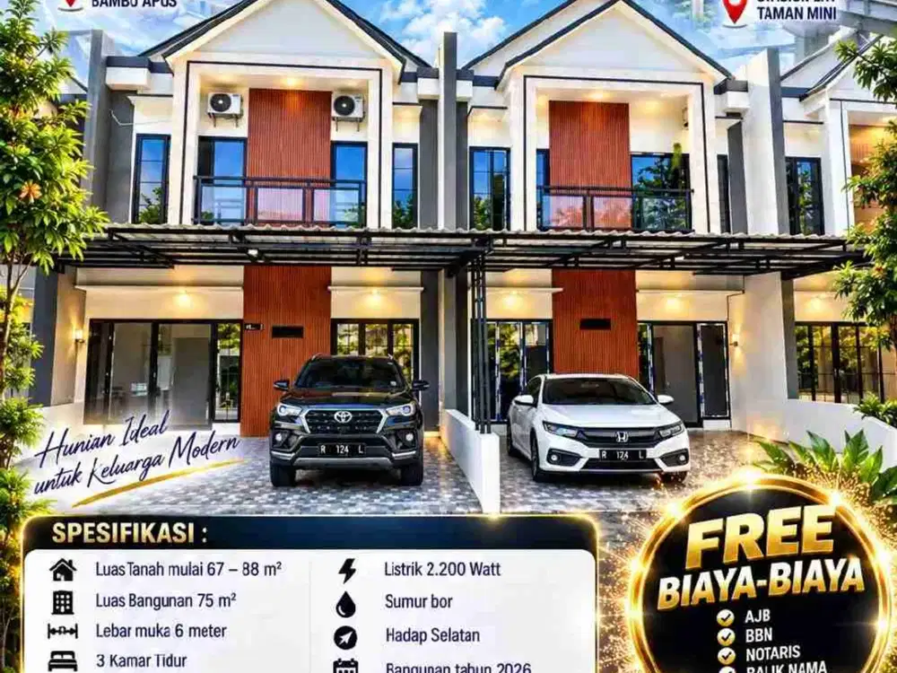 RUMAH BARU 2 LANTAI CIPAYUNG JAKARTA TIMUR — SHM, BEBAS BANJIR, MULAI 1,26 M