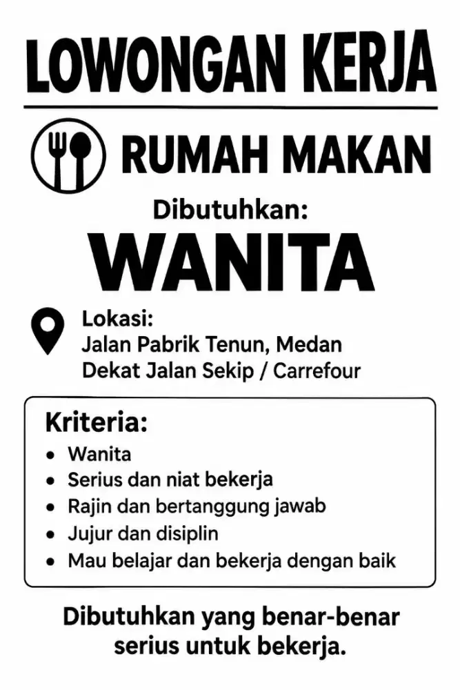 Lowongan kerja rumah makan