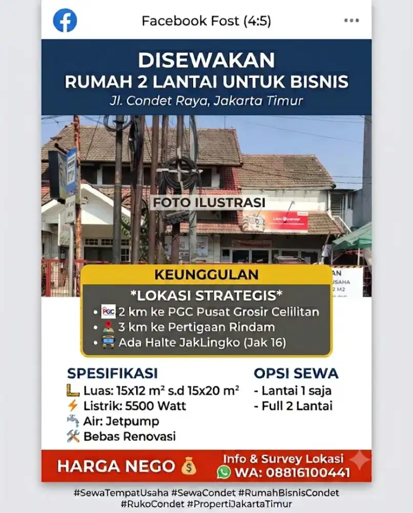 Sewa Tempat Usaha di Condet Jakarta Timur