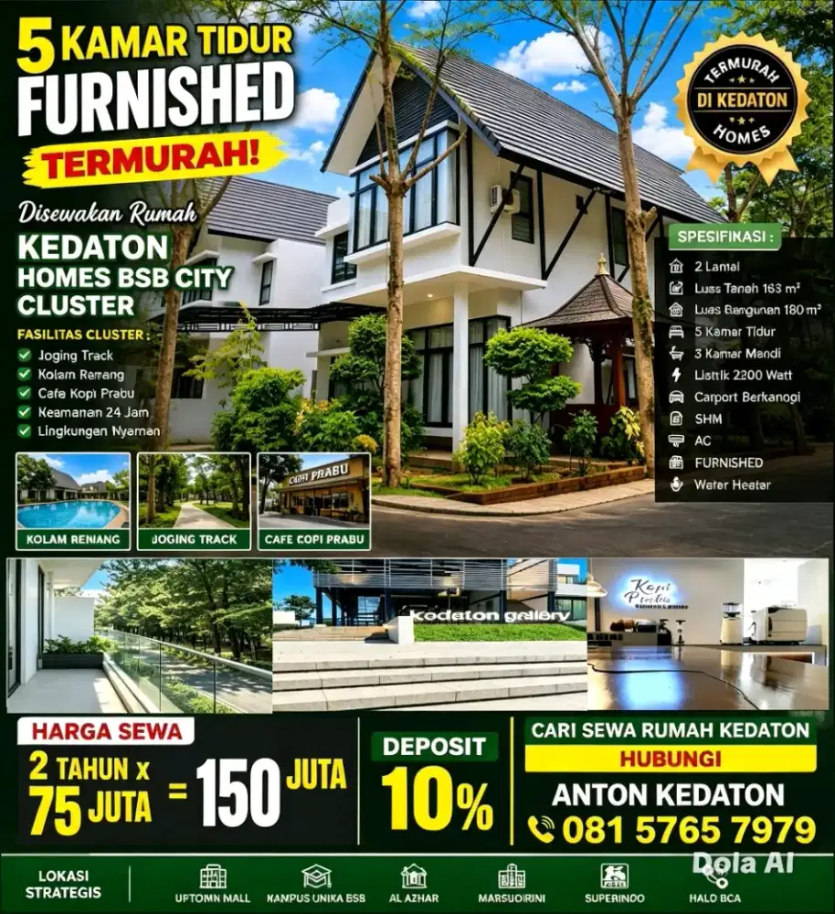Sewa furnished 5KT kedaton bsb woodland mansion hilago ivy park naraya
