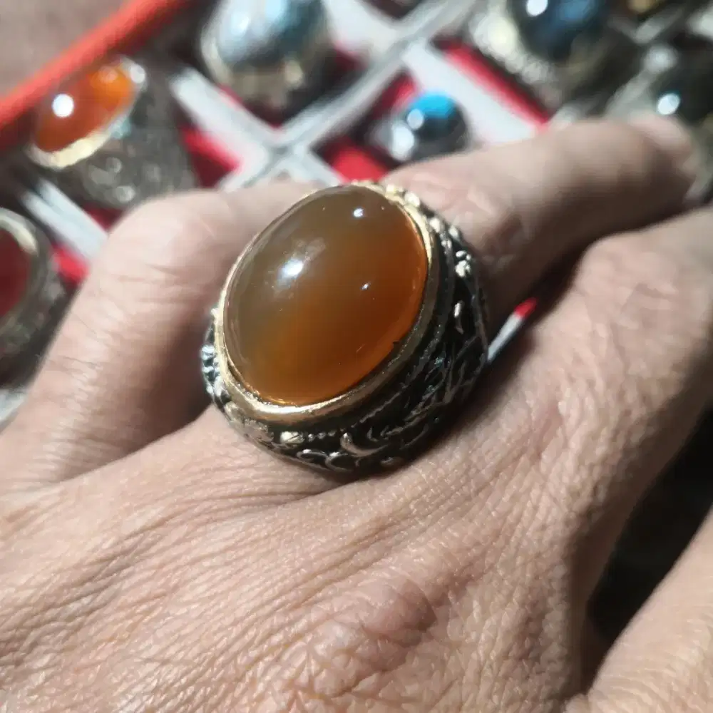 Cincin batu cempaka madu ring lis tembaga size10