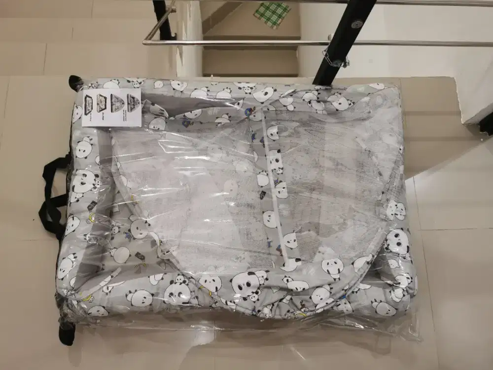 Kasur bayi ukuran 60x90 cm motif panda warna abu abu