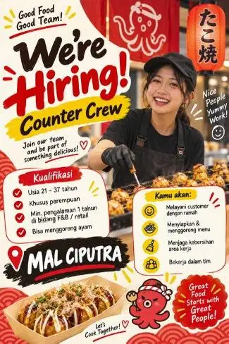 DICARI CREW MASAK TAKOYAKI MASAKAN JEPANG