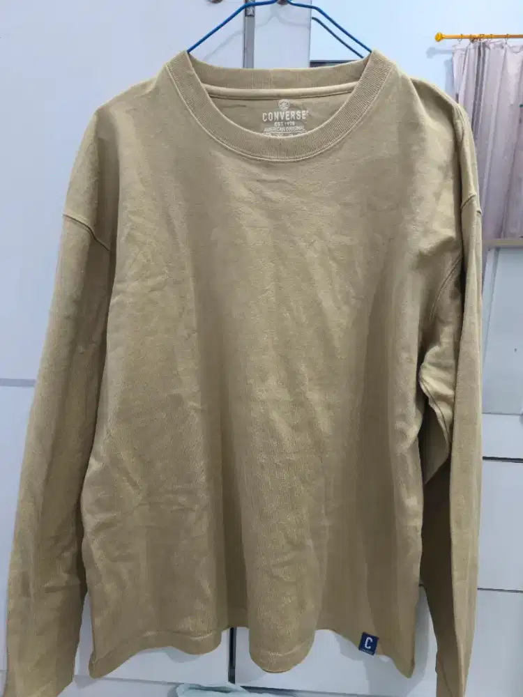 CONVERSE Unisex Khaki Long Sleeve T-Shirt - Relaxed Fit