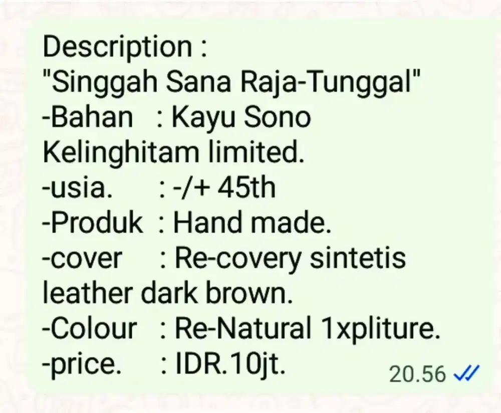 Kursi Raja Tunggal - Kayu Sono Keling  hitam tua