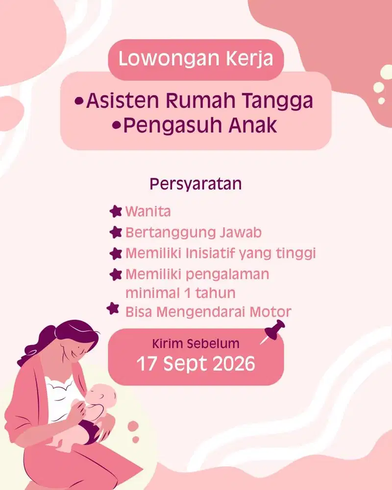 DICARI ART & PENGASUH ANAK USIA 4Th