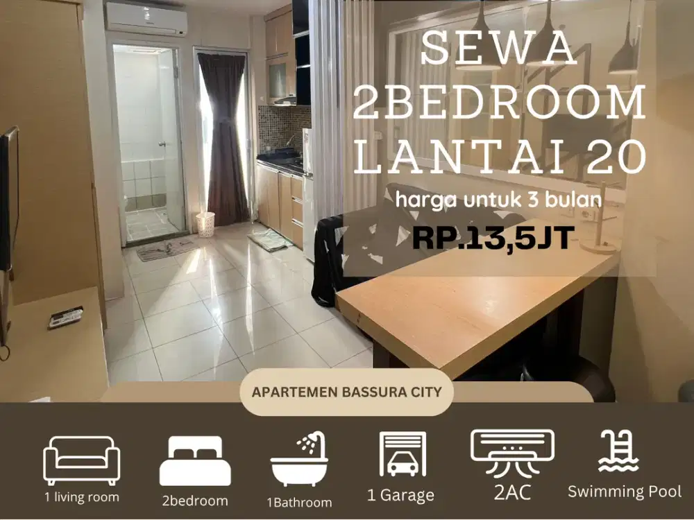 sewa 2BR tower dngn fasilitas lengkap full furnis apartemen bassura city
