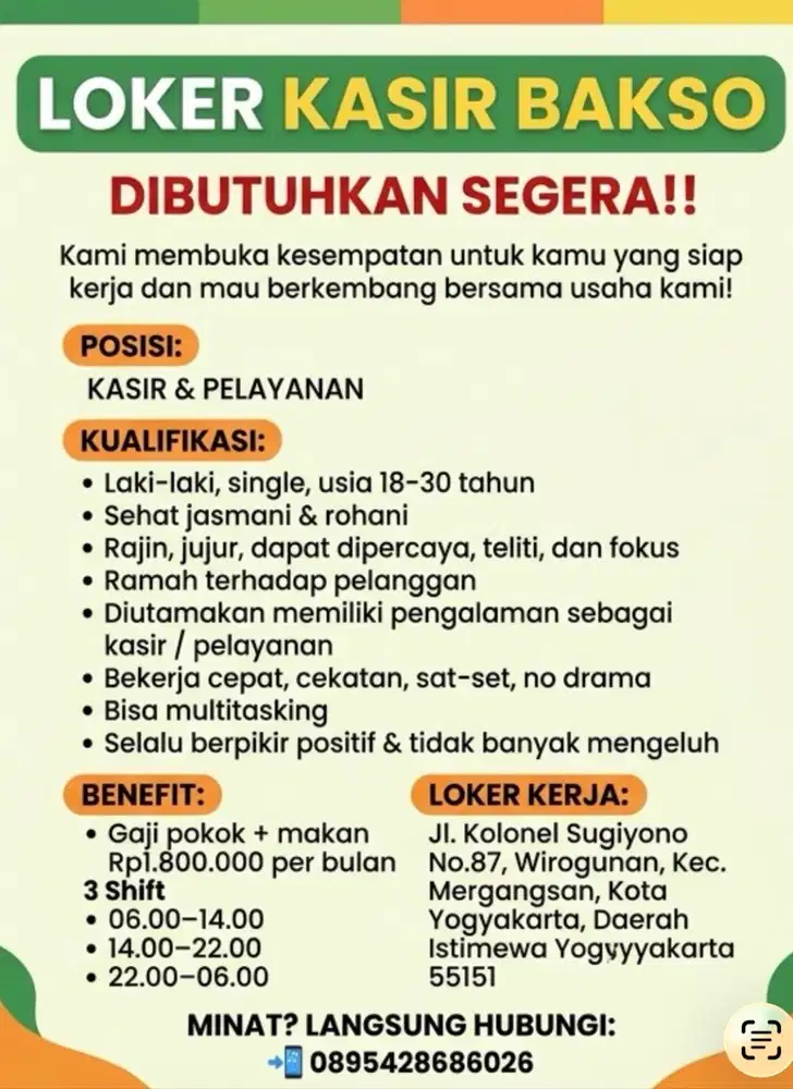 DIBUTUHKAN KASIR SEGERA