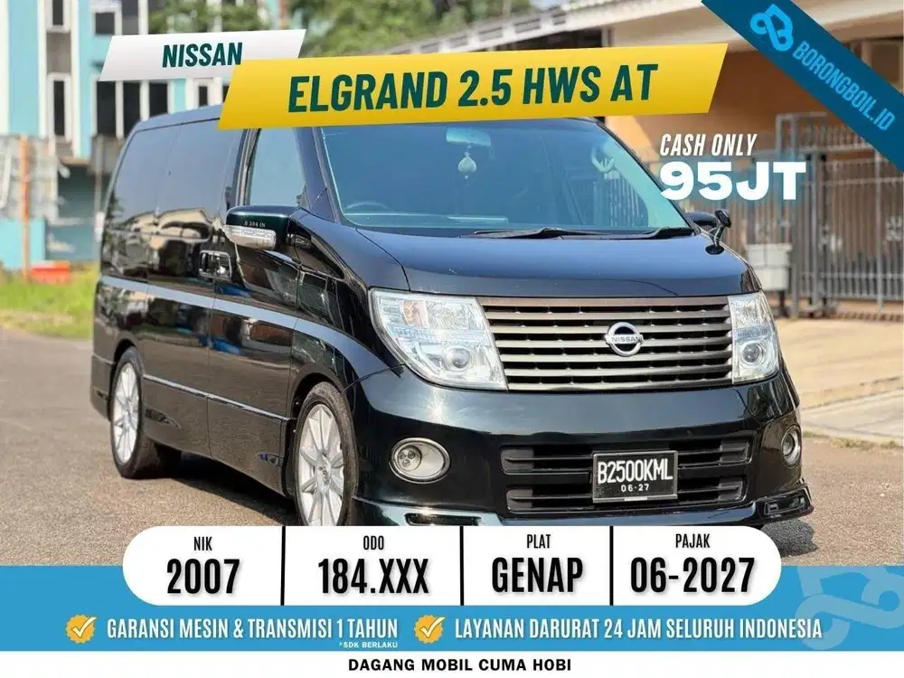 MURAH NISSAN ELGRAND HWS 2.5 AT 2007 HITAM PAJAK PANJANG