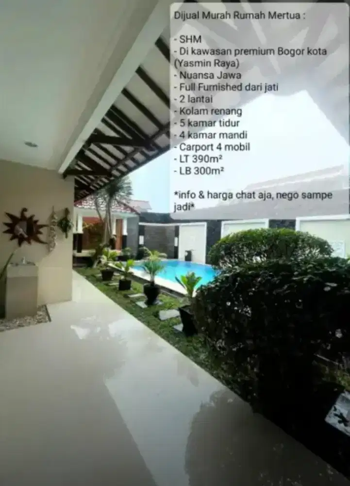 Jual rumah mewah Taman Yasmin Jalan Utama Kolam Renang pribadi