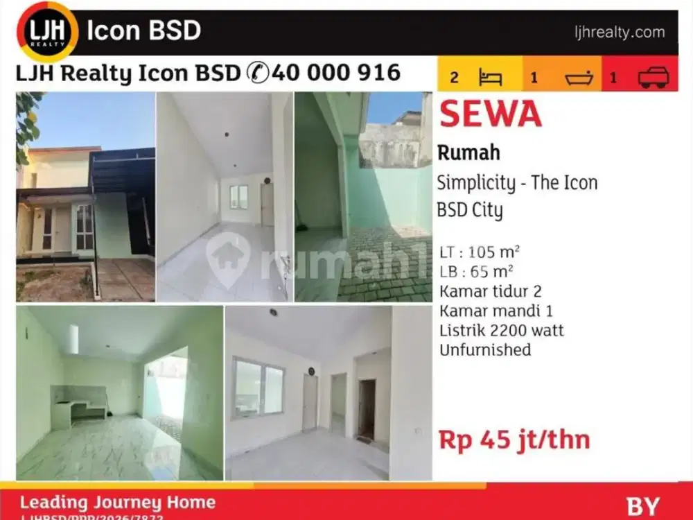 Disewakan Rumah Simpilicity The Icon BSD City