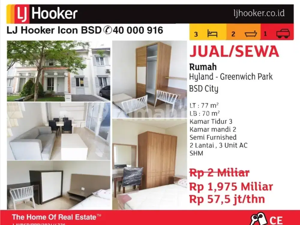Disewa atau di Jual Rumah Nyaman di Hylan Green Wich BSD City Rumah Kontrakan Semi Furnished di Hyland Green Wich BSD City, BSD Green Wich Bagus