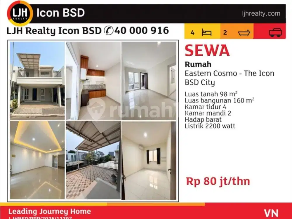 Disewakan Rumah Hunian Eastern Cosmo The Icon BSD City