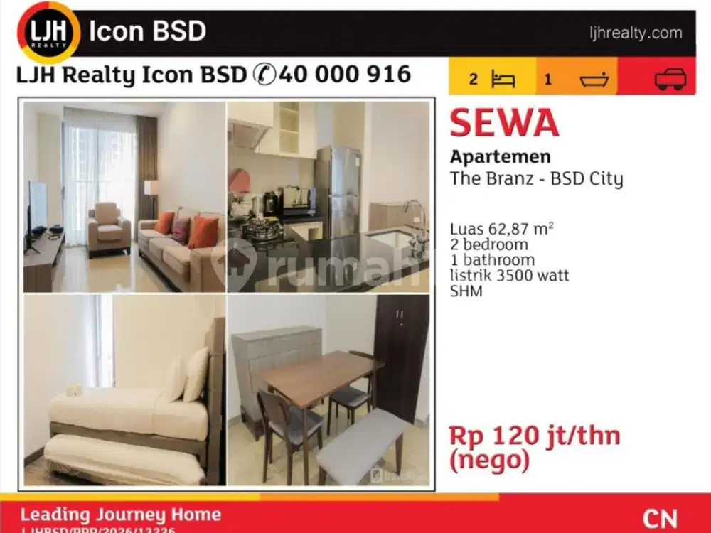 Disewakan Apartemen The Branz BSD City