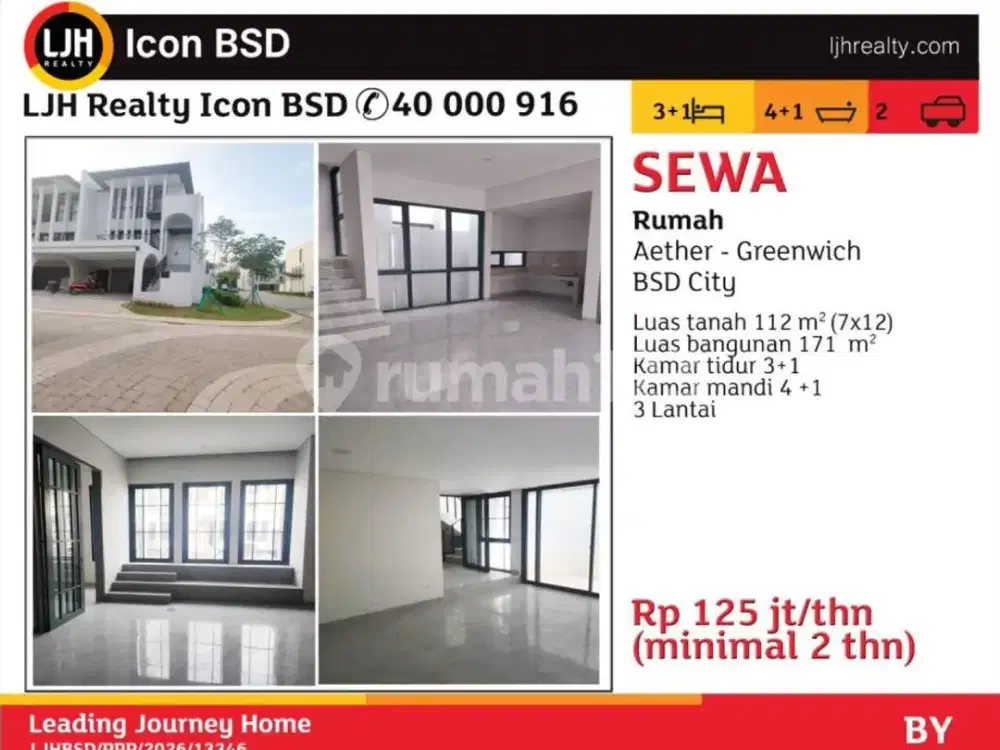 Disewakan Rumah Aether Greenwich BSD City