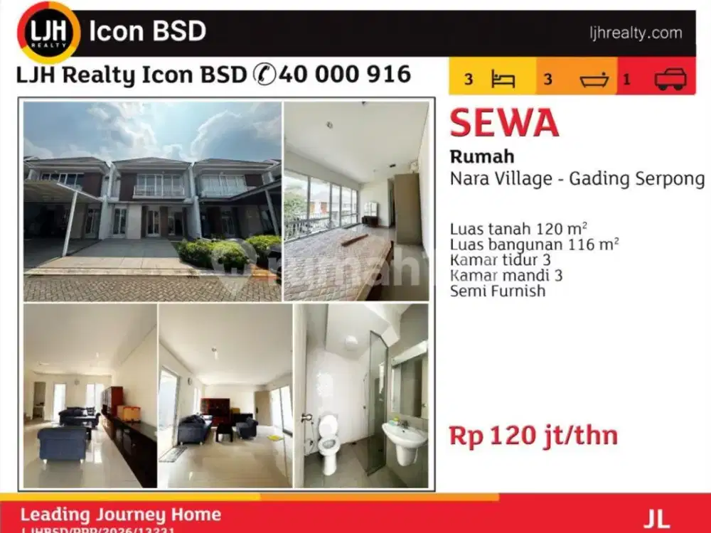 Disewakan Rumah Nara Village- Gading Serpong