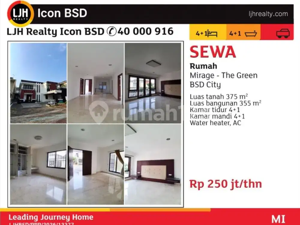 Di Sewakan Rumah Hunian Mirage The Green BSD City