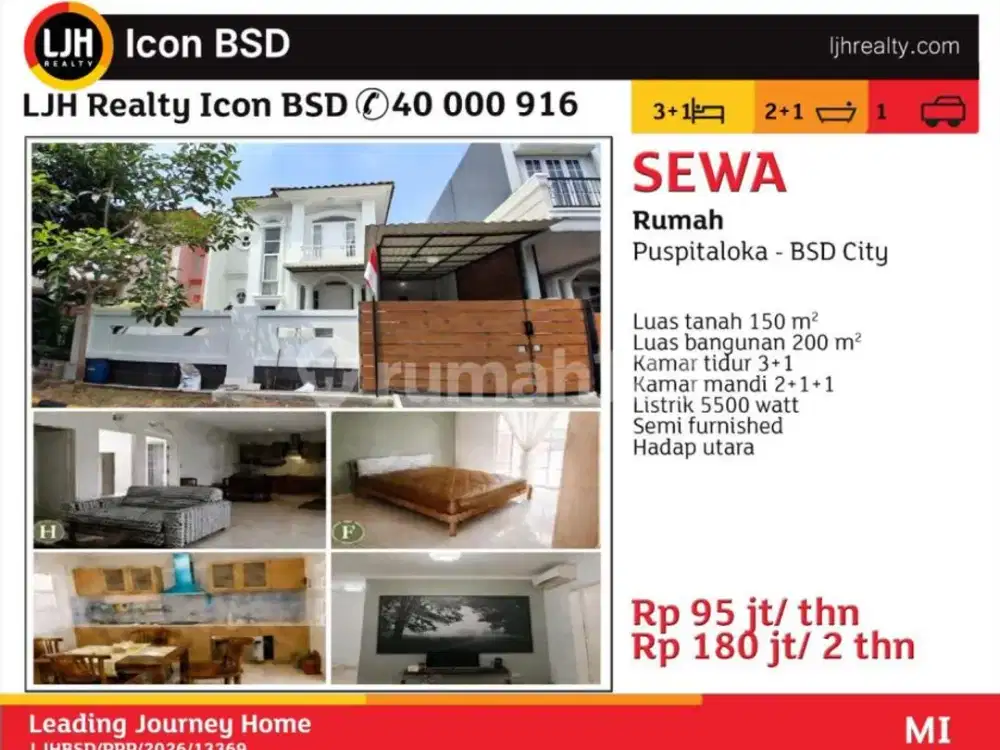 Di Sewakan Rumah Furnish Puspitaloka BSD