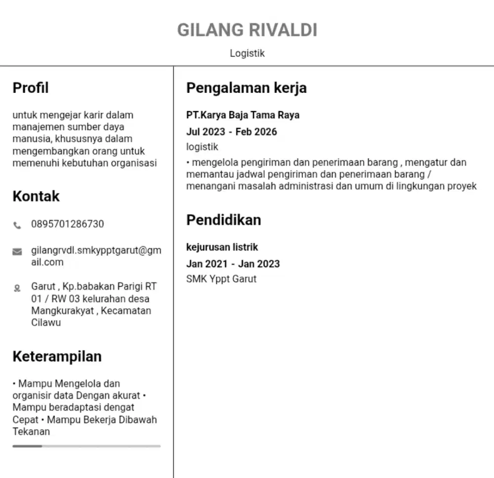 Info loker laki laki