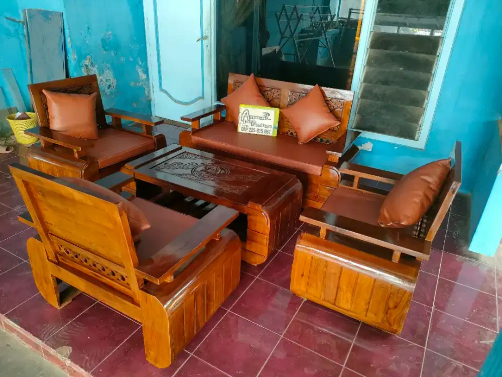 Kursi tamu minimalis domini set matras full kayu jati