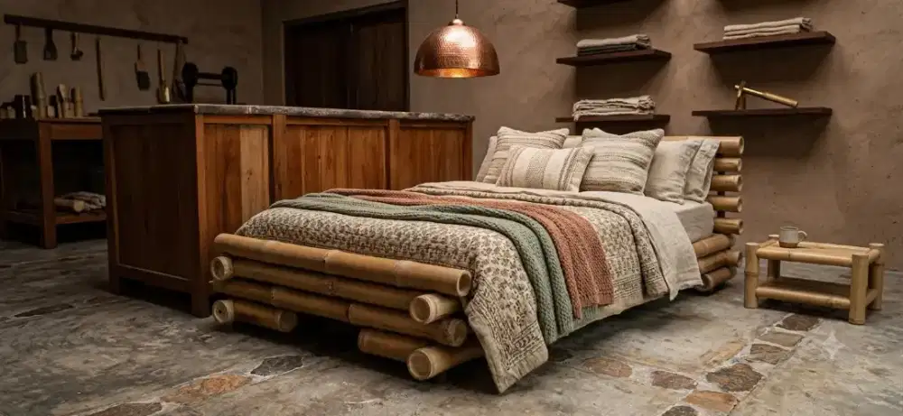 Tempat tidur amben bambu estetik