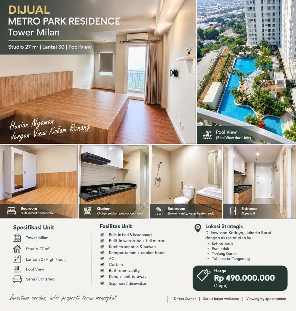 DIJUAL APARTEMEN METRO PARK RESIDENCE – TOWER MILAN