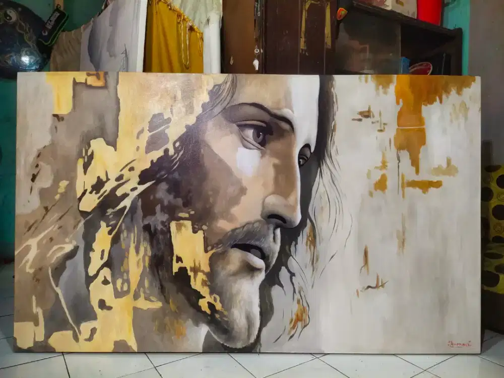 Dijual lukisan kanvas yesus 90x130 cm